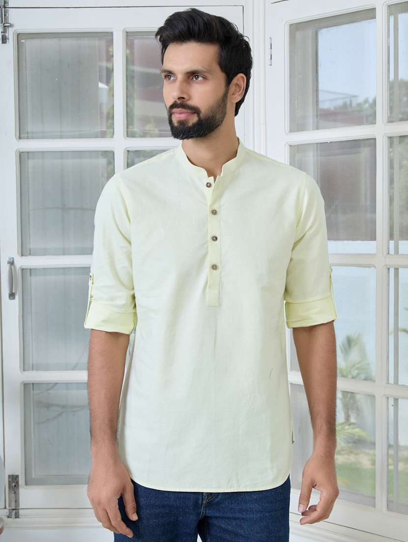 men mandarin neck long sleeve short kurta