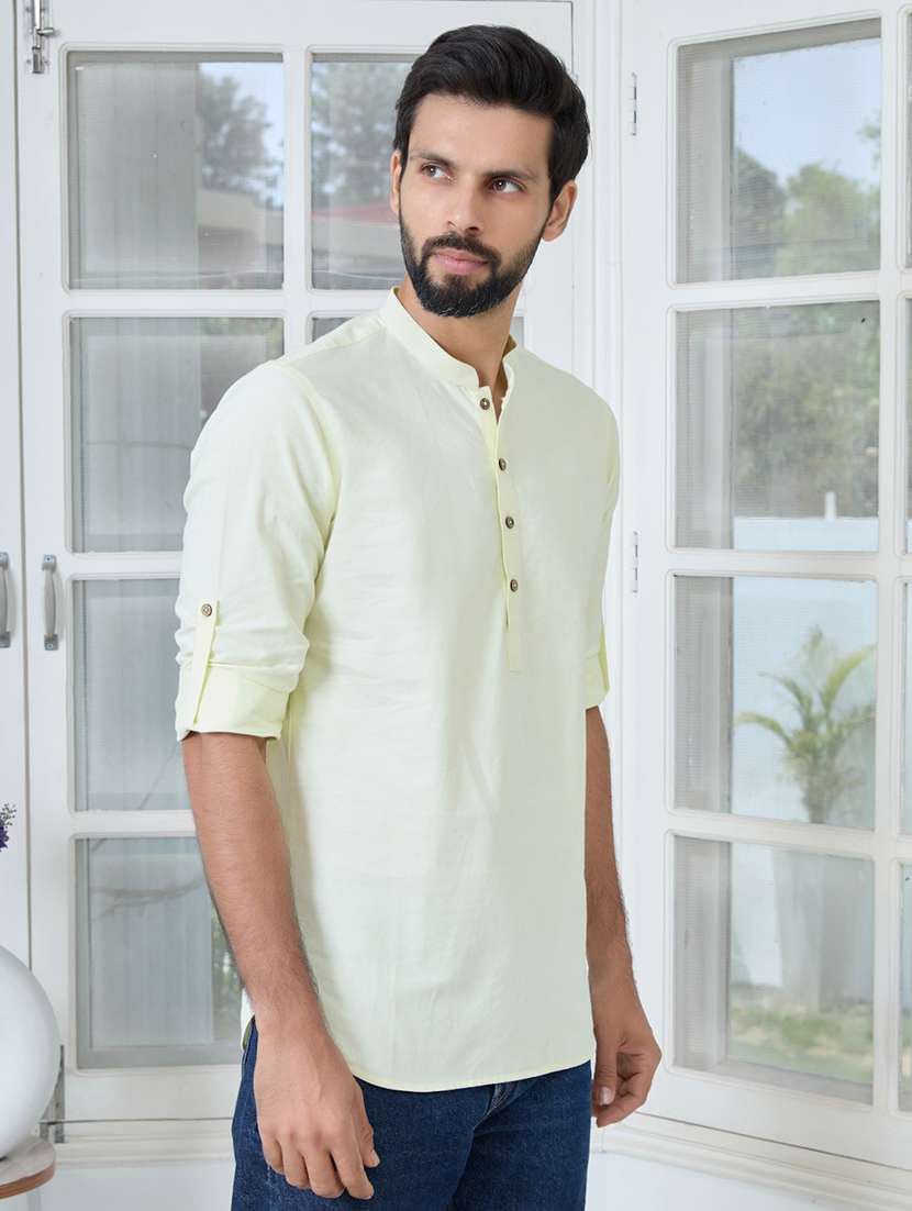 men mandarin neck long sleeve short kurta - 22392485 -  Standard Image - 3