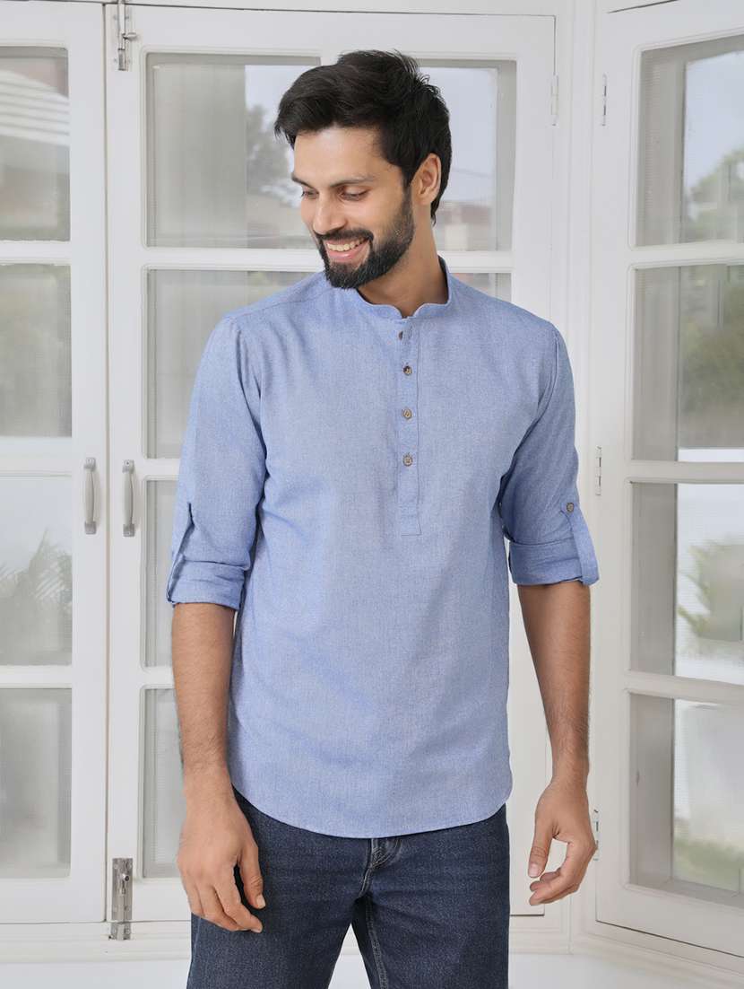 men mandarin neck long sleeve short kurta
