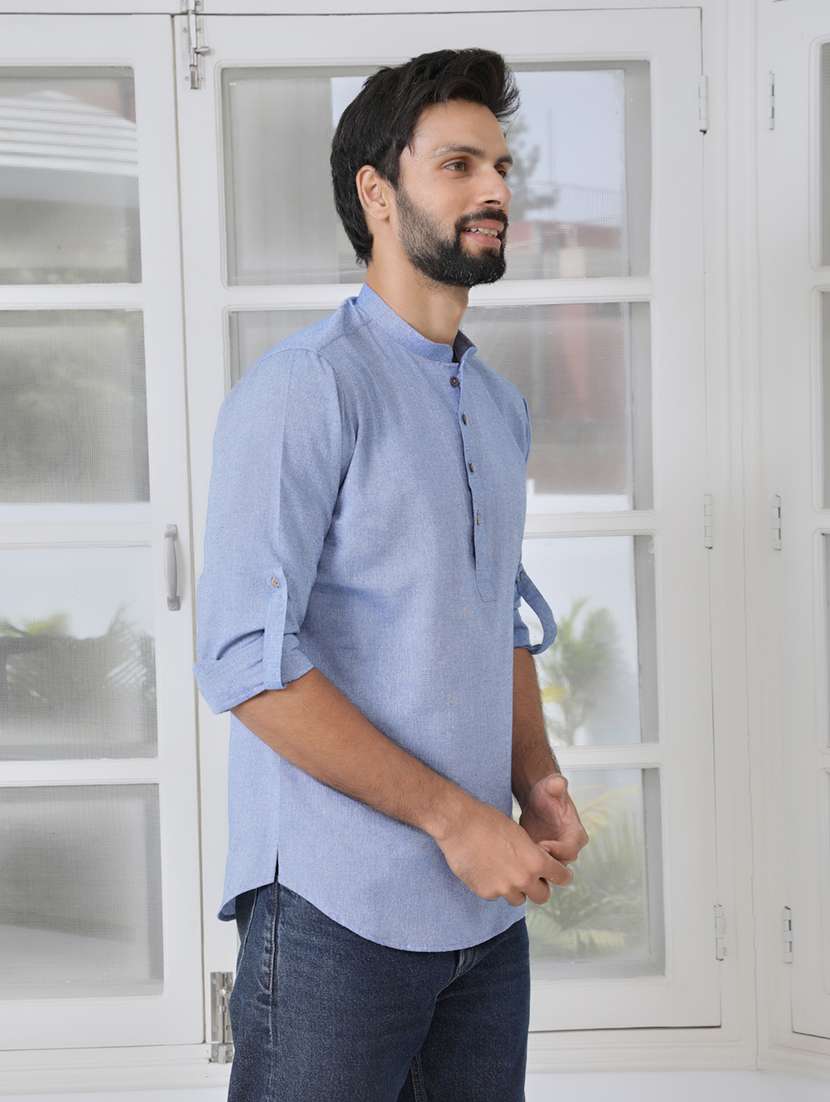 men mandarin neck long sleeve short kurta - 22392486 -  Standard Image - 3