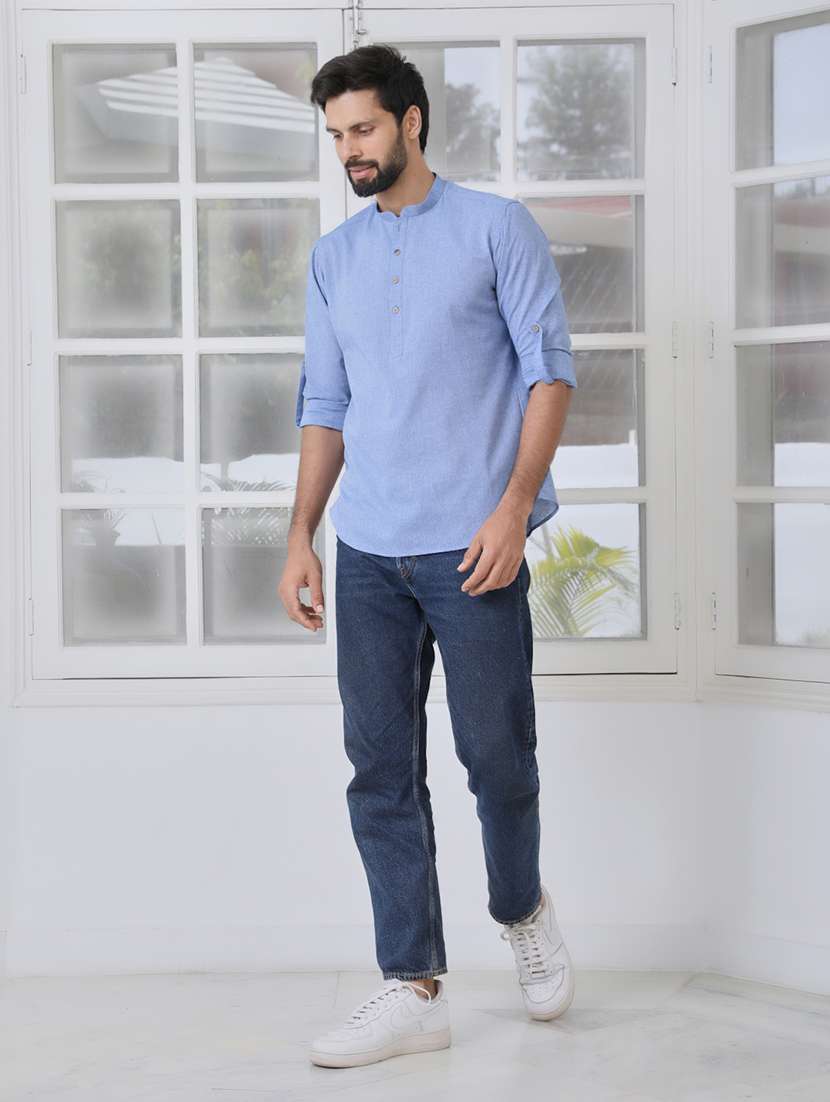 men mandarin neck long sleeve short kurta - 22392486 -  Standard Image - 5