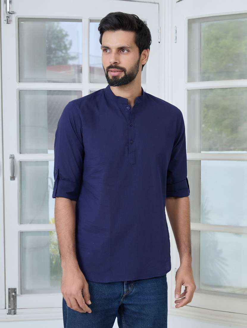 men mandarin neck long sleeve short kurta
