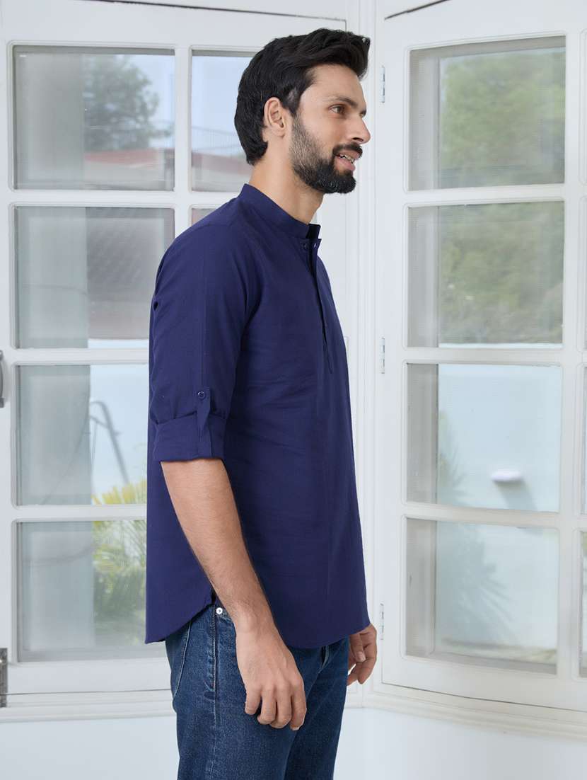 men mandarin neck long sleeve short kurta - 22392488 -  Standard Image - 3