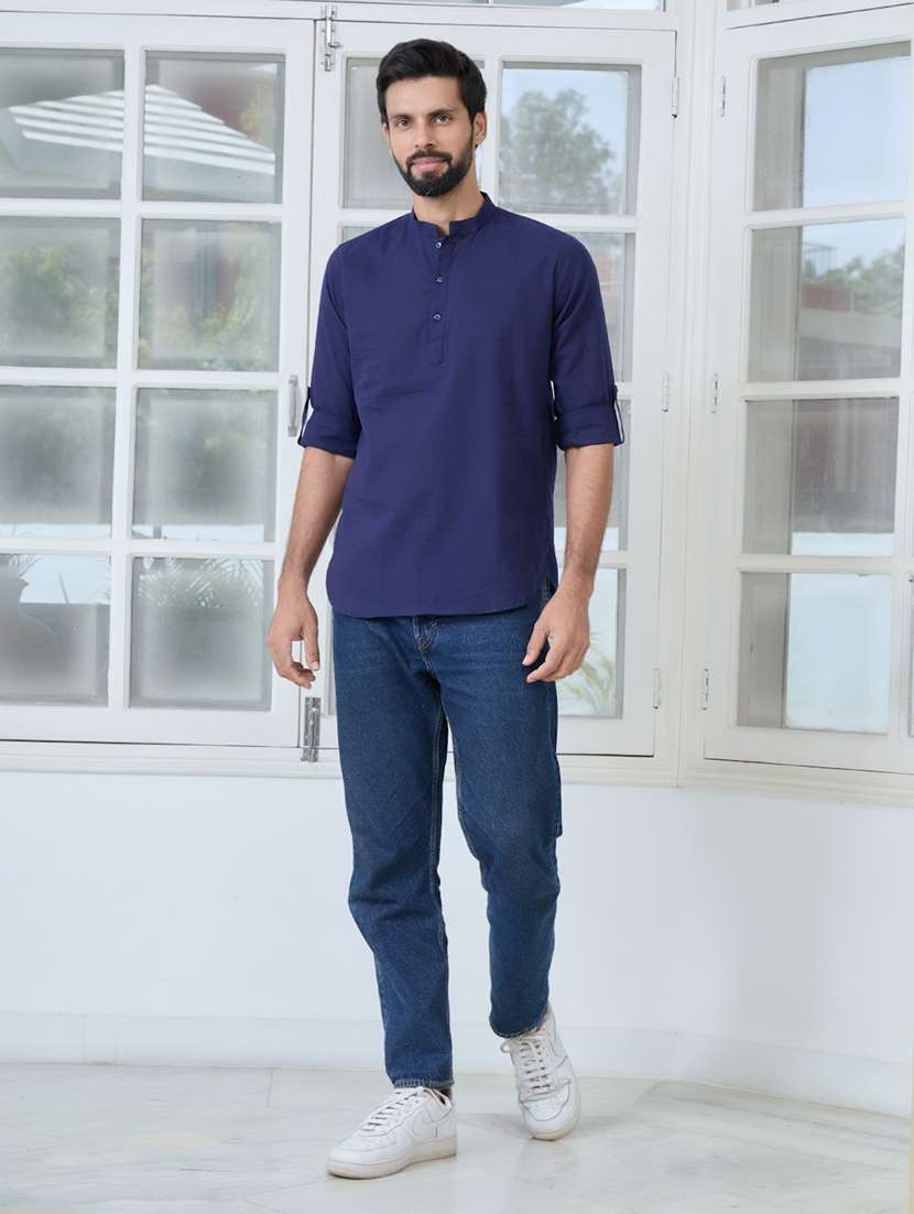 men mandarin neck long sleeve short kurta - 22392488 -  Standard Image - 5