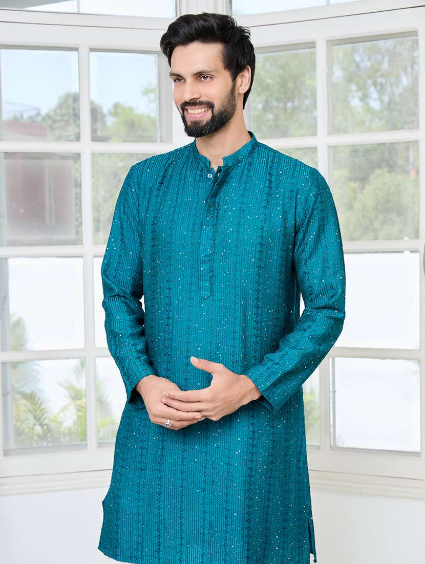 men mandarin neck long sleeve short kurta