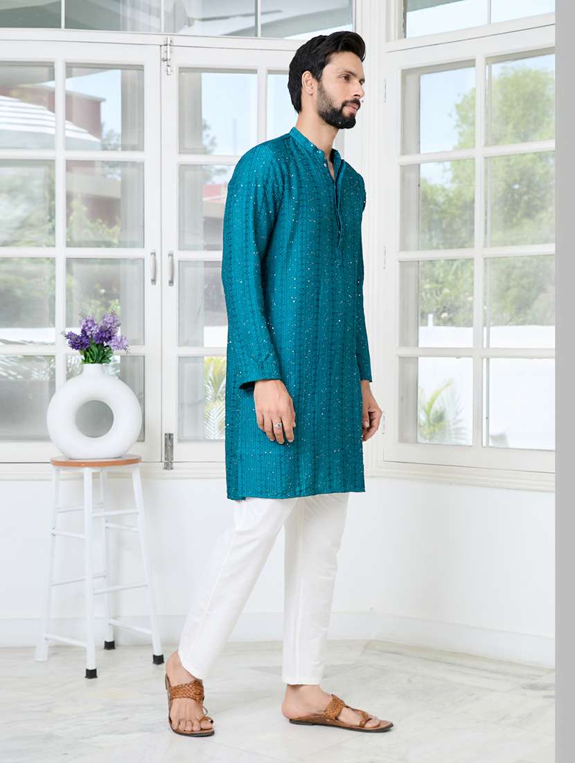 men mandarin neck long sleeve short kurta - 22392490 -  Standard Image - 3