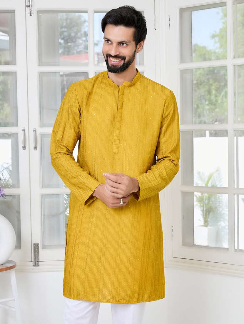 men mandarin neck long sleeve short kurta