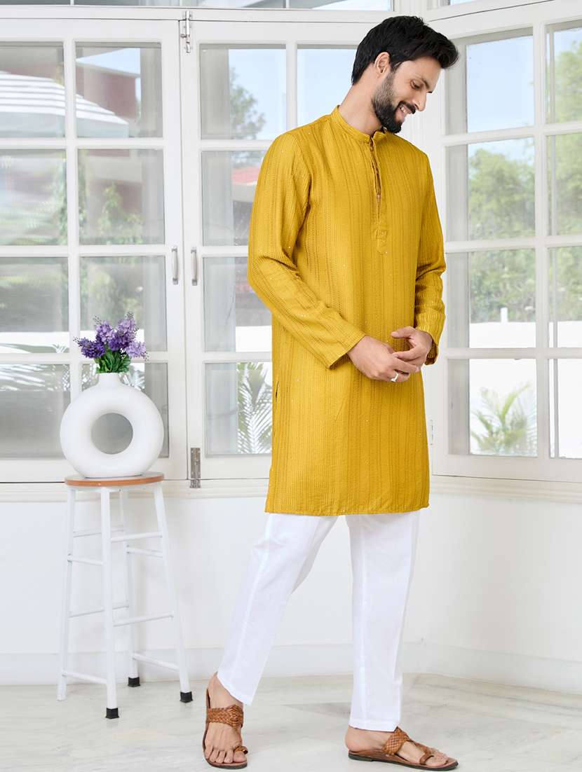 men mandarin neck long sleeve short kurta - 22392494 -  Standard Image - 3