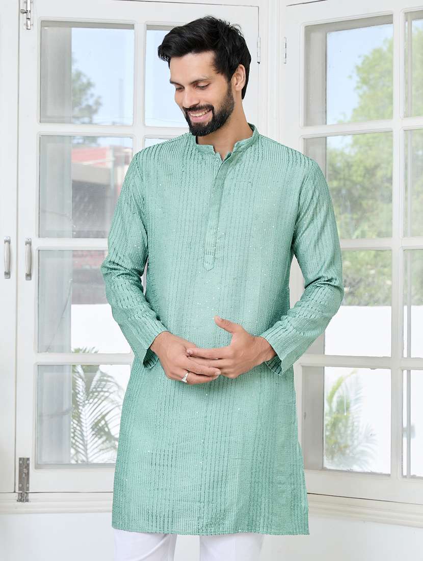 men mandarin neck long sleeve short kurta