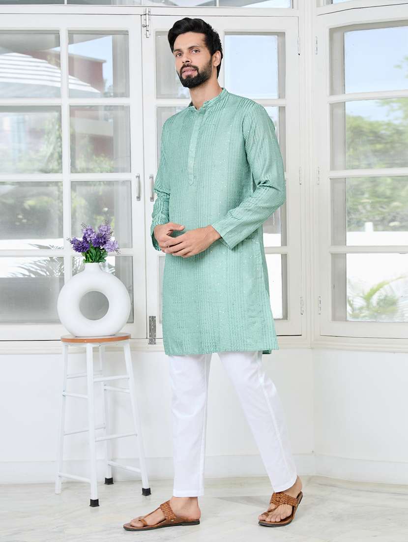 men mandarin neck long sleeve short kurta - 22392495 -  Standard Image - 3