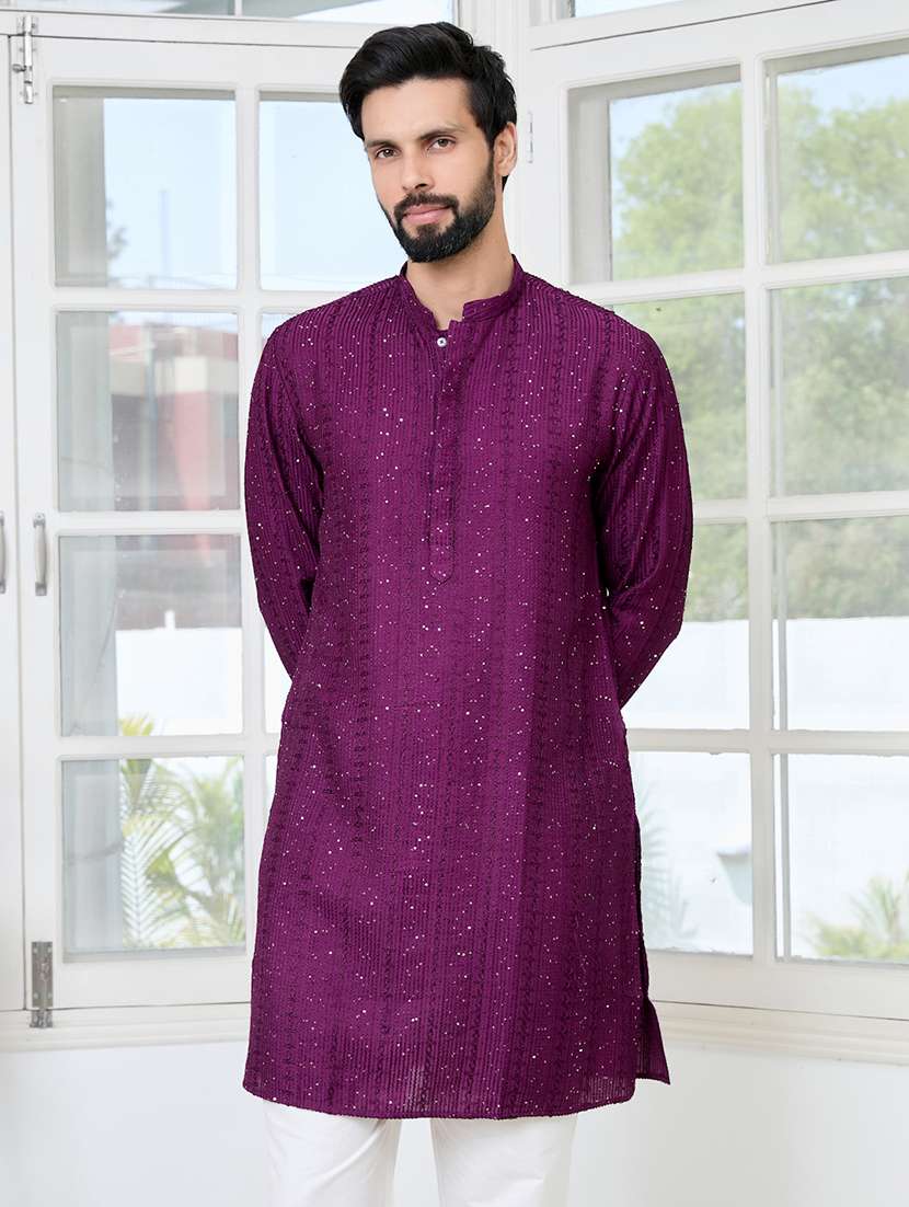men mandarin neck long sleeve short kurta