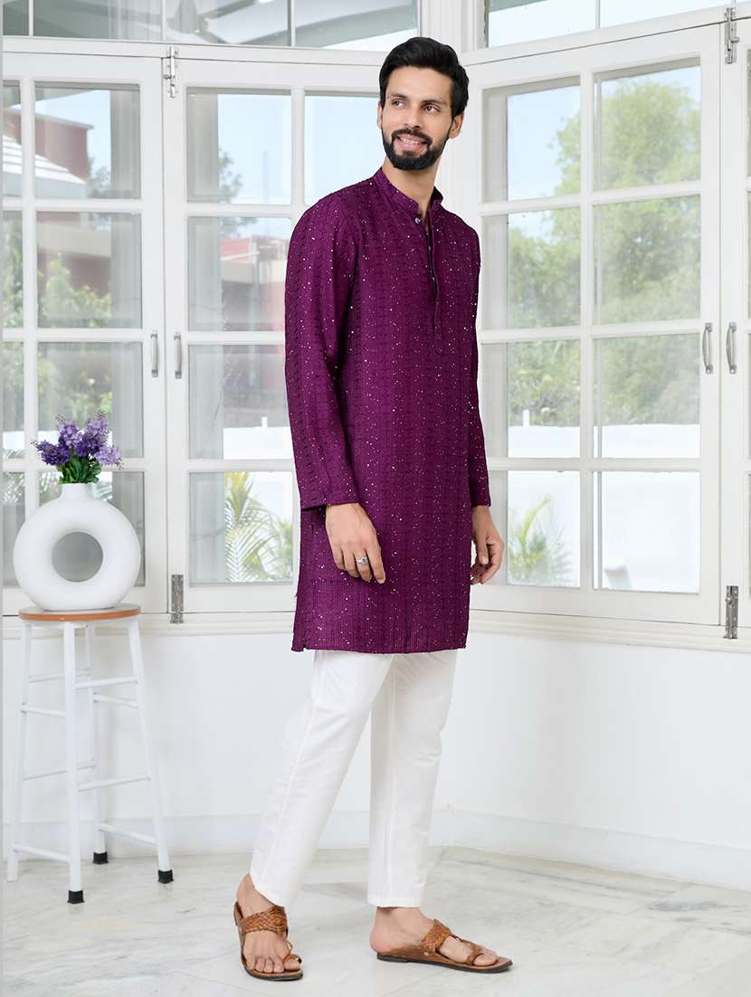 men mandarin neck long sleeve short kurta - 22392496 -  Standard Image - 3