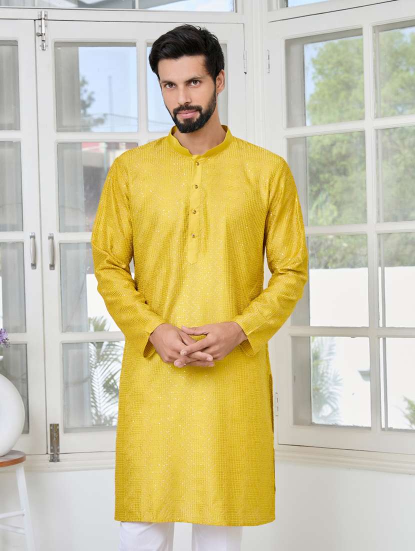 men mandarin neck long sleeve short kurta