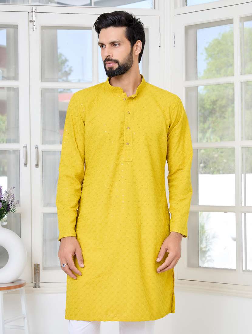 men mandarin neck long sleeve short kurta
