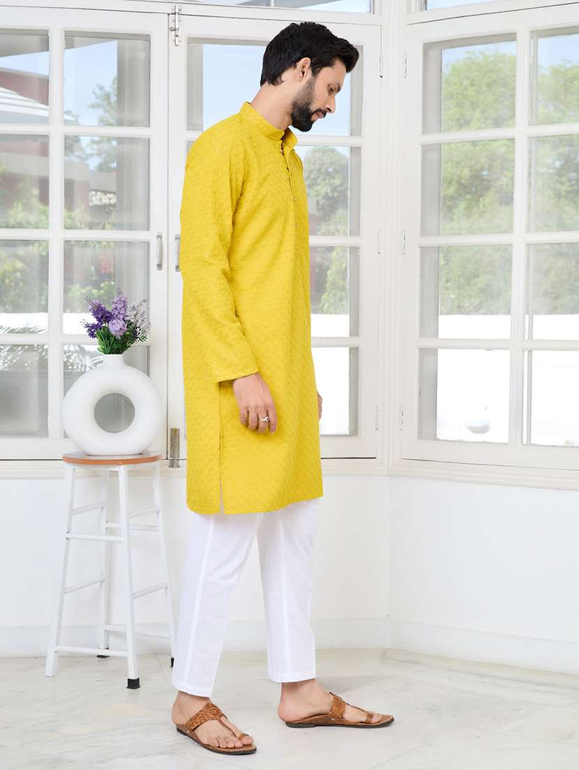men mandarin neck long sleeve short kurta - 22392500 -  Standard Image - 3