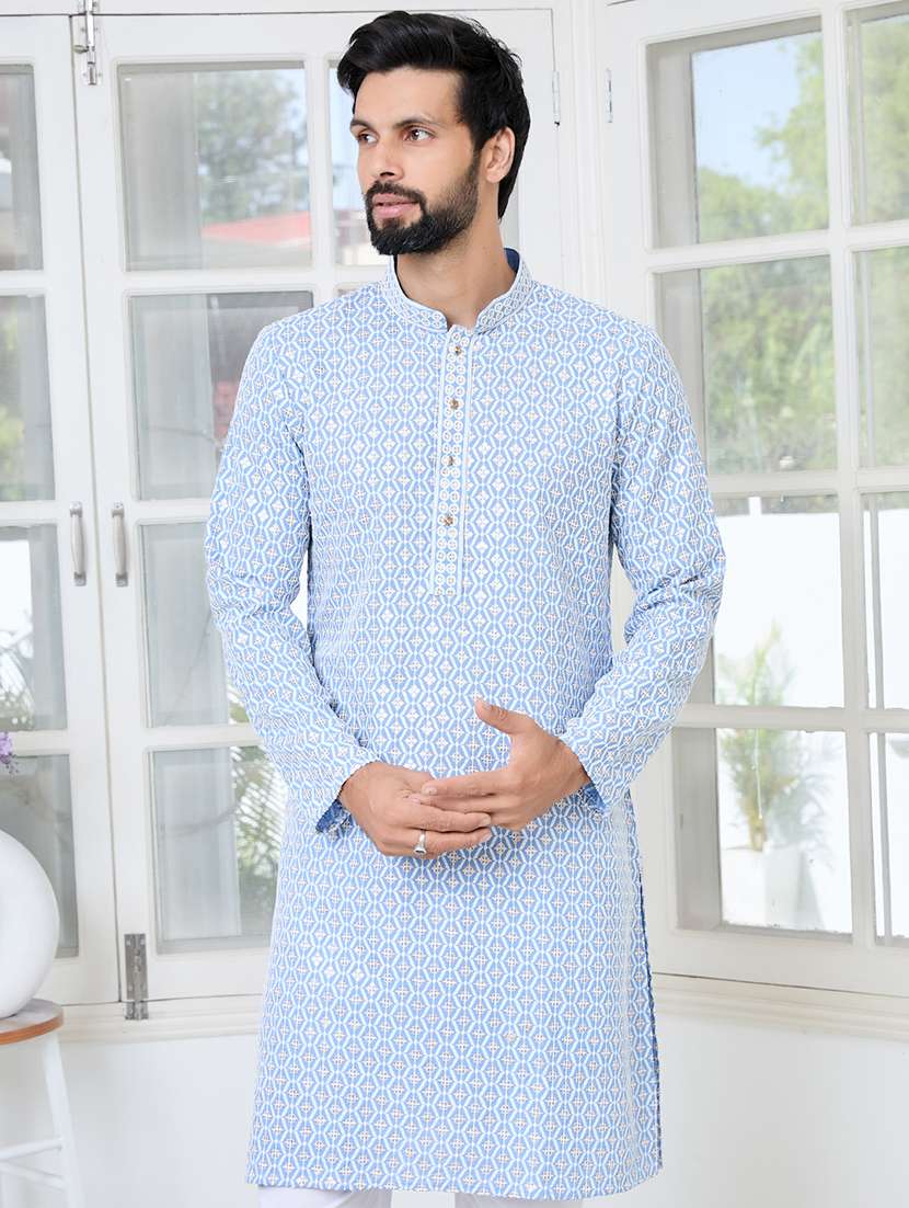 men mandarin neck long sleeve short kurta