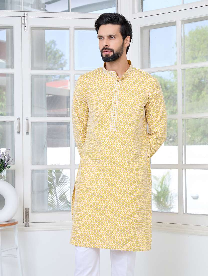 men mandarin neck long sleeve short kurta