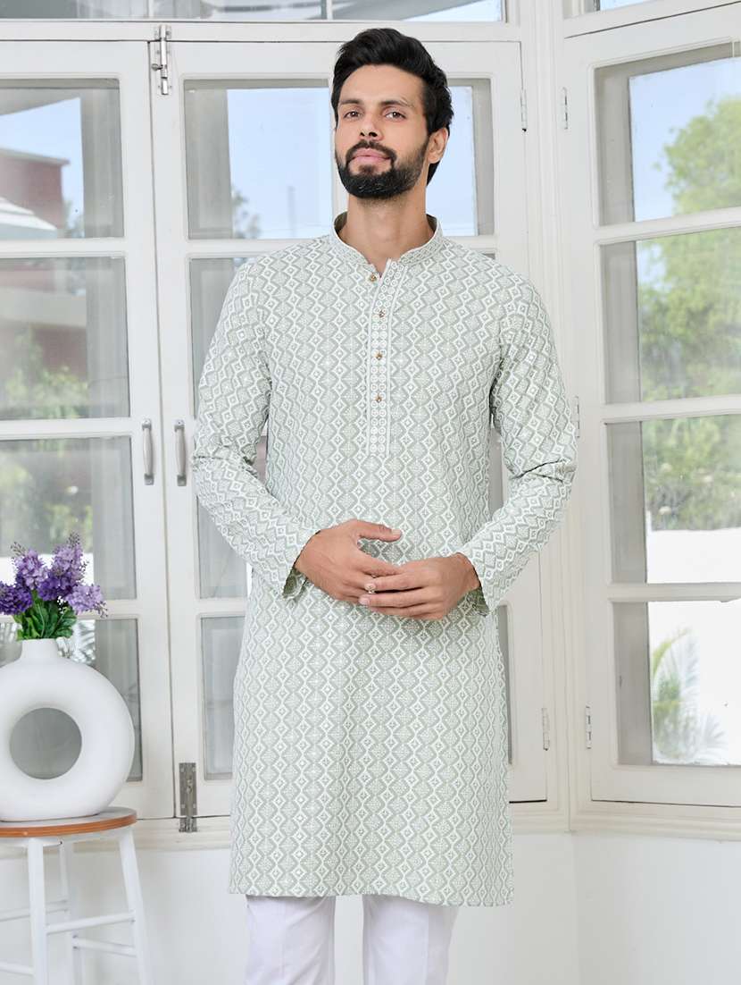 men mandarin neck long sleeve short kurta