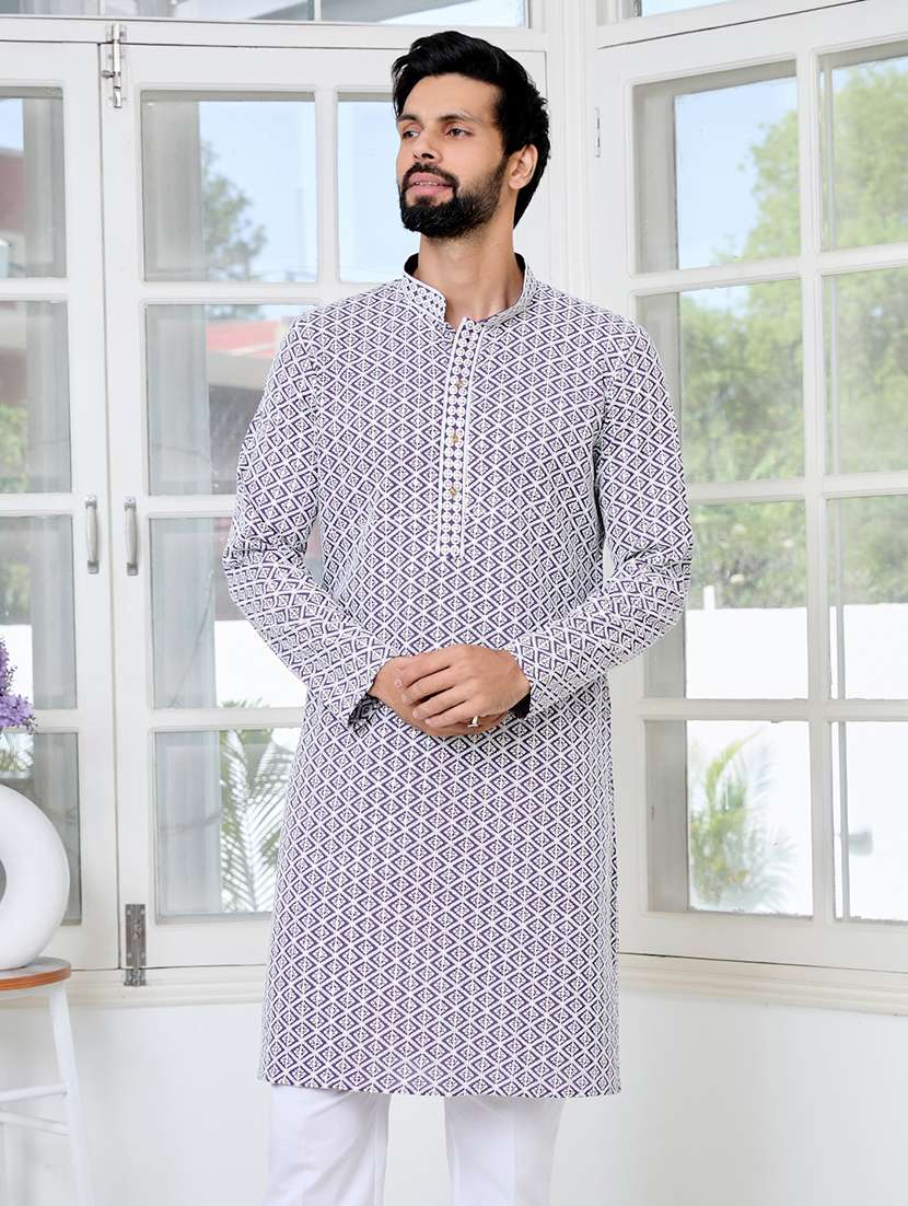 men mandarin neck long sleeve short kurta