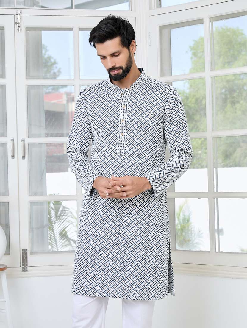 men mandarin neck long sleeve short kurta