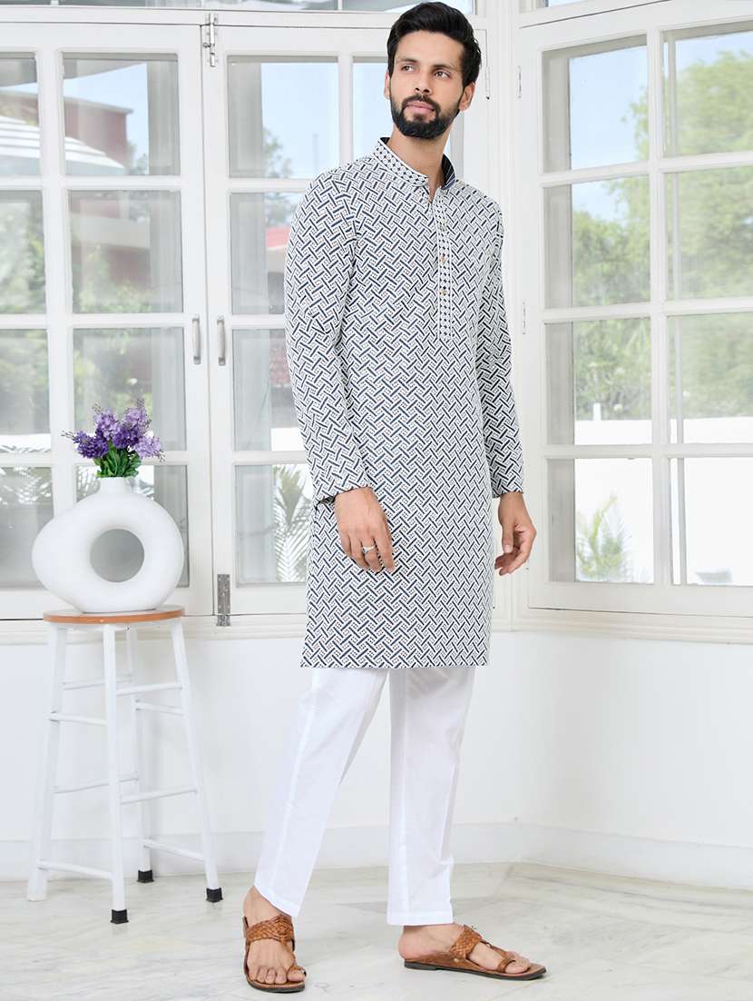 men mandarin neck long sleeve short kurta - 22392507 -  Standard Image - 3