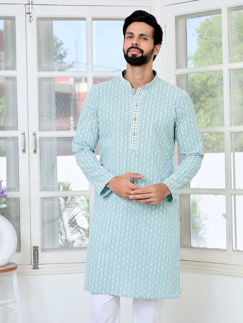 men mandarin neck long sleeve short kurta