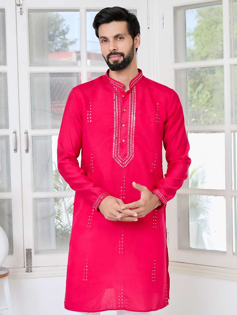 men mandarin neck long sleeve short kurta