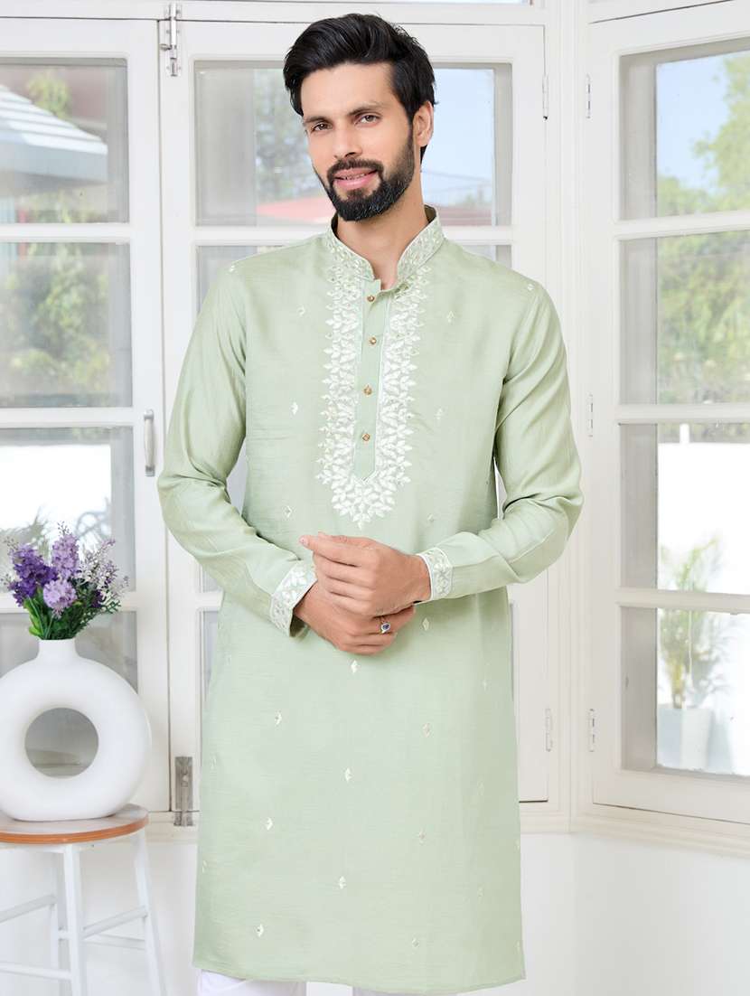 men mandarin neck long sleeve kurta