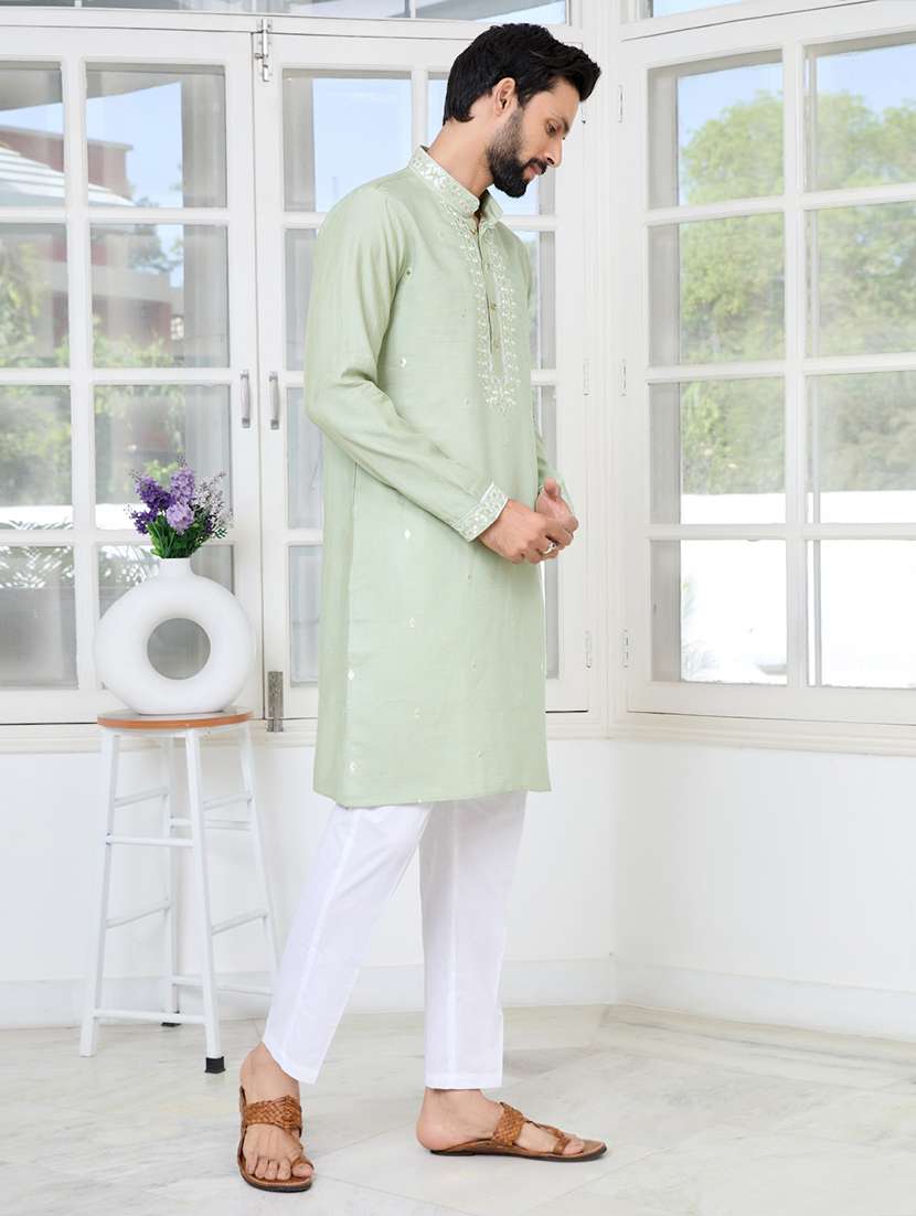 men mandarin neck long sleeve kurta - 22392515 -  Standard Image - 3