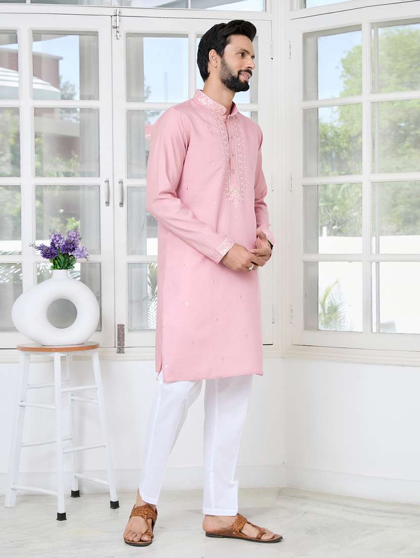 men mandarin neck long sleeve kurta - 22392517 -  Standard Image - 3
