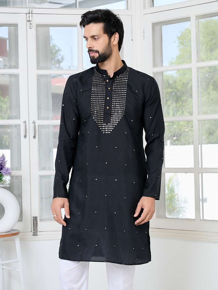 men mandarin neck long sleeve kurta
