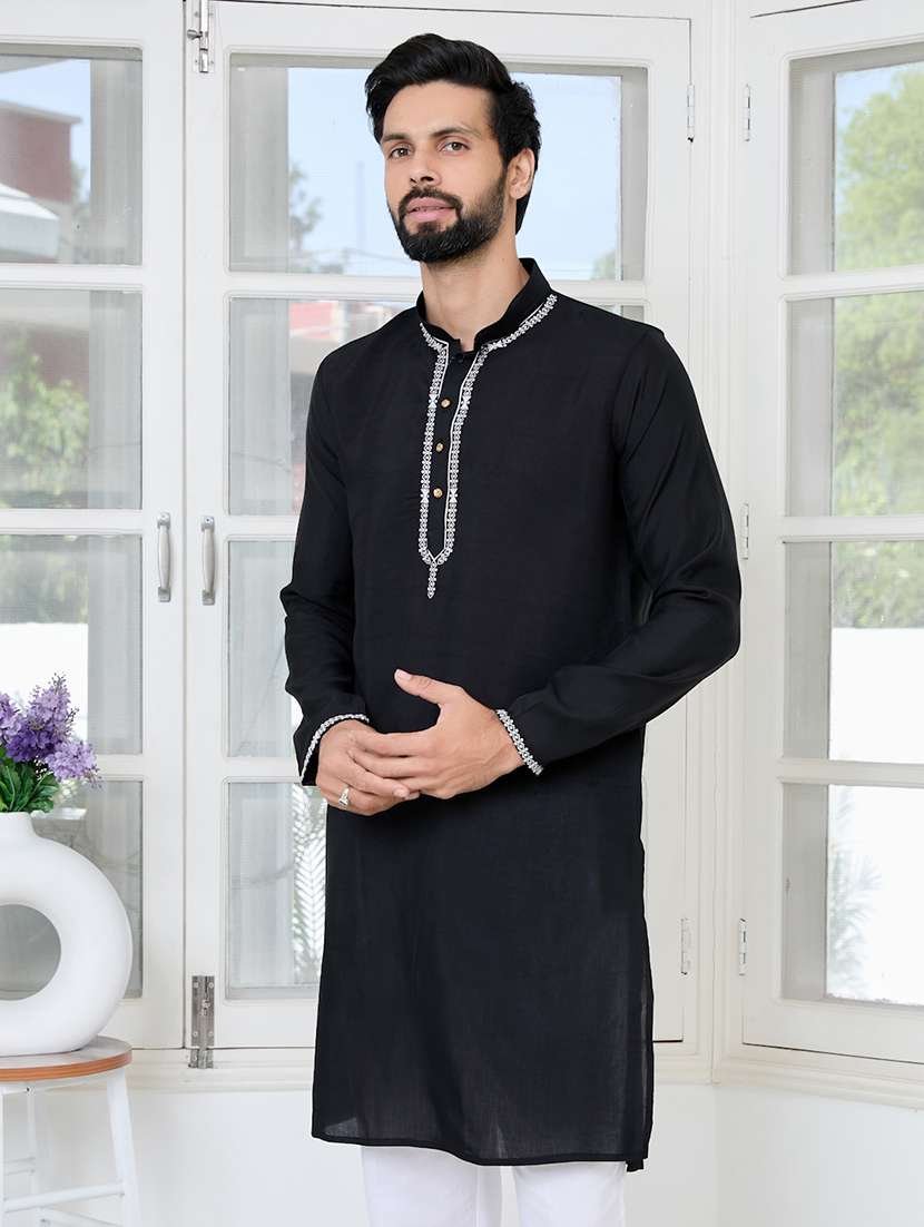 men mandarin neck long sleeve kurta