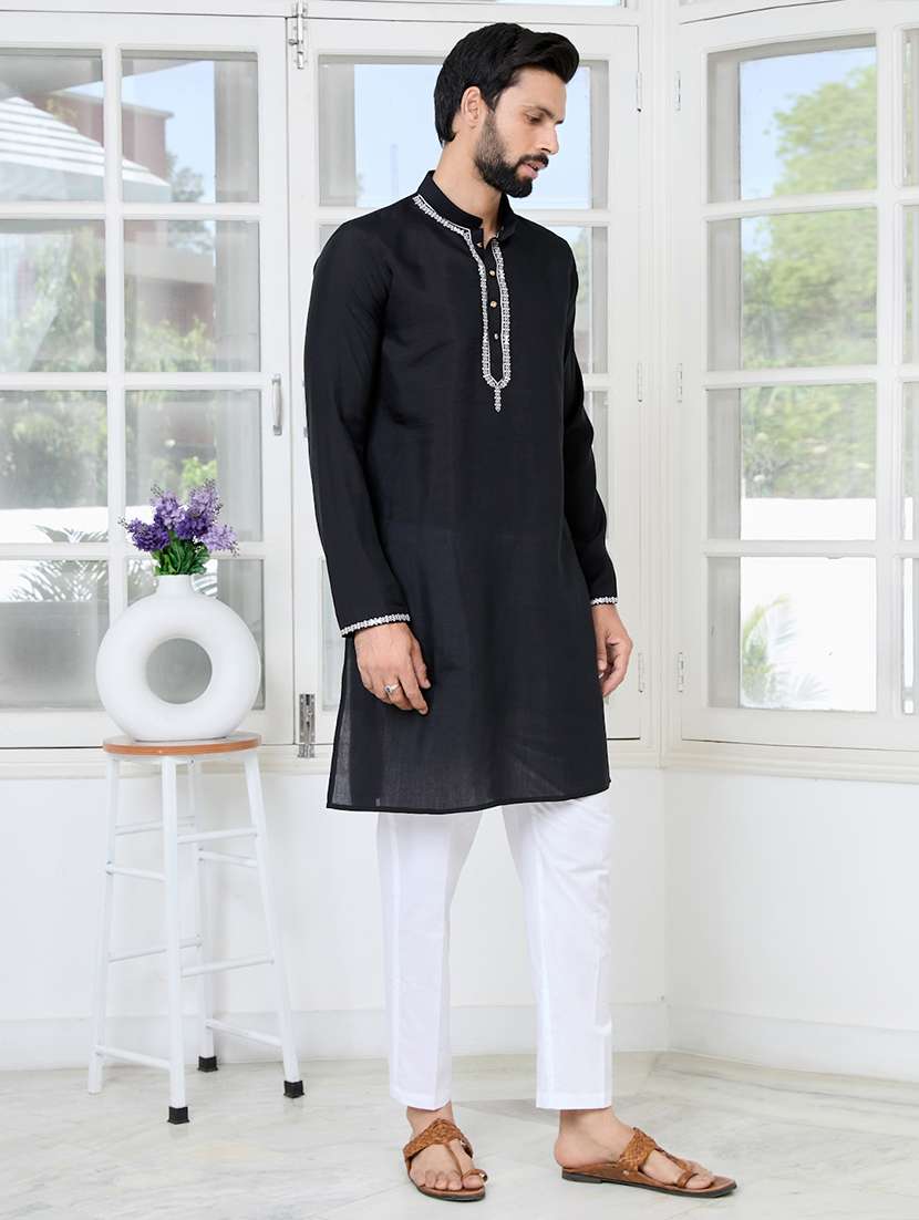 men mandarin neck long sleeve kurta - 22392521 -  Standard Image - 3