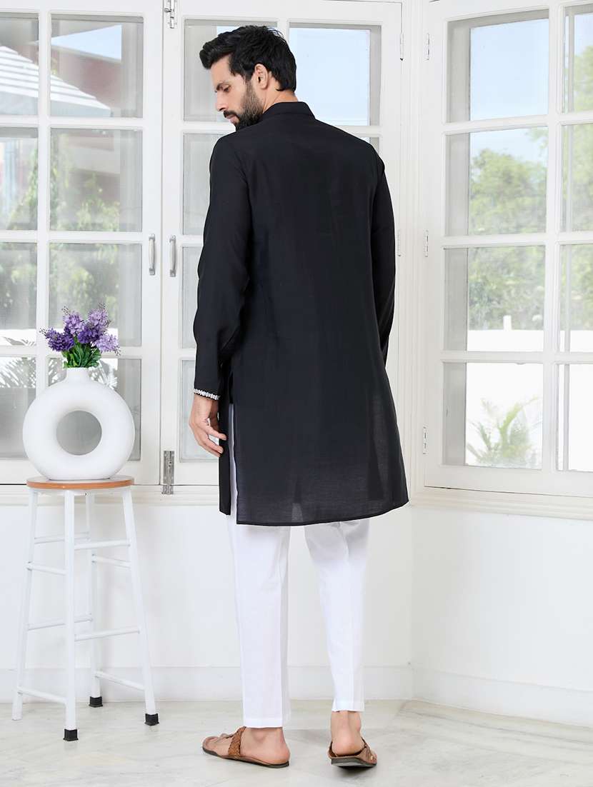men mandarin neck long sleeve kurta - 22392521 -  Standard Image - 5