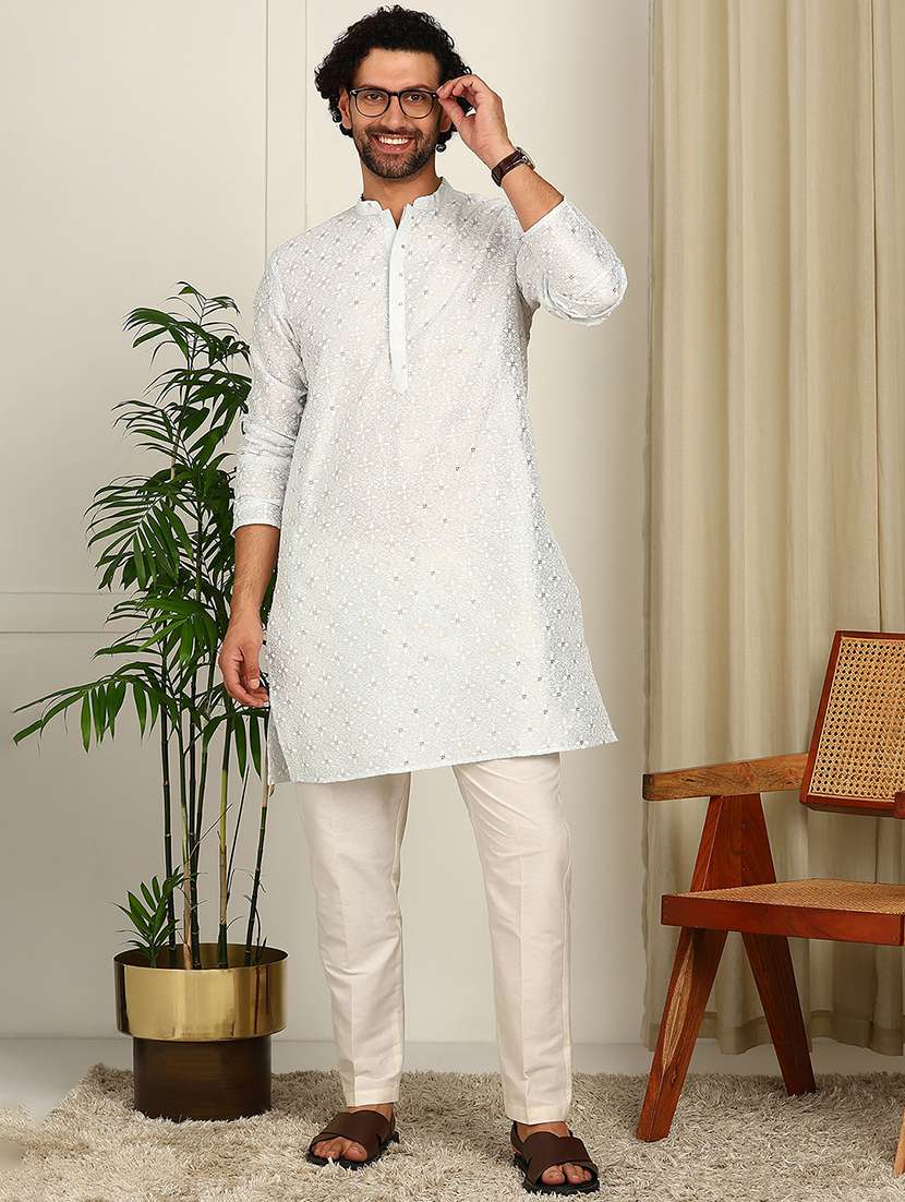 men mandarin neck long sleeve kurta