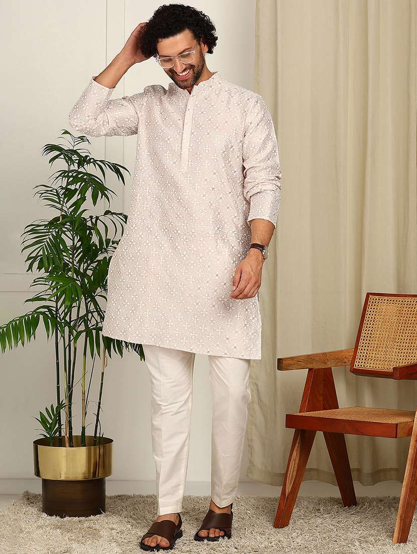 men mandarin neck long sleeve kurta