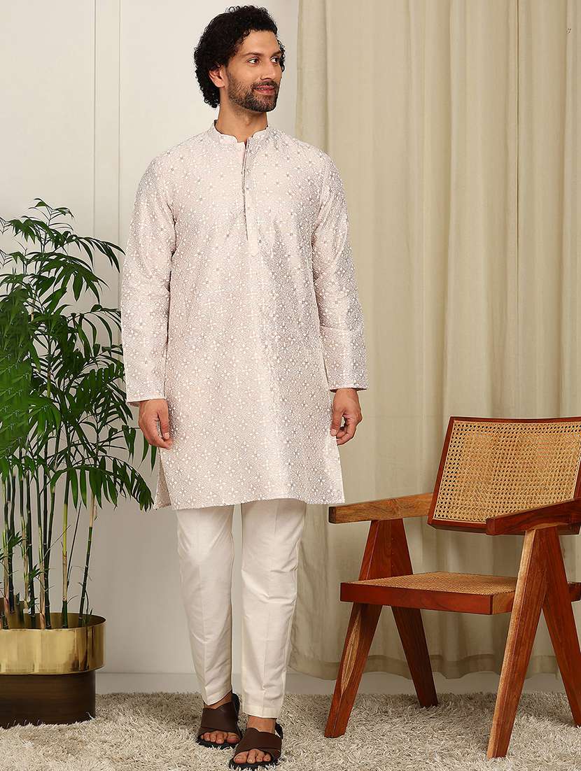 men mandarin neck long sleeve kurta - 22392586 -  Standard Image - 3