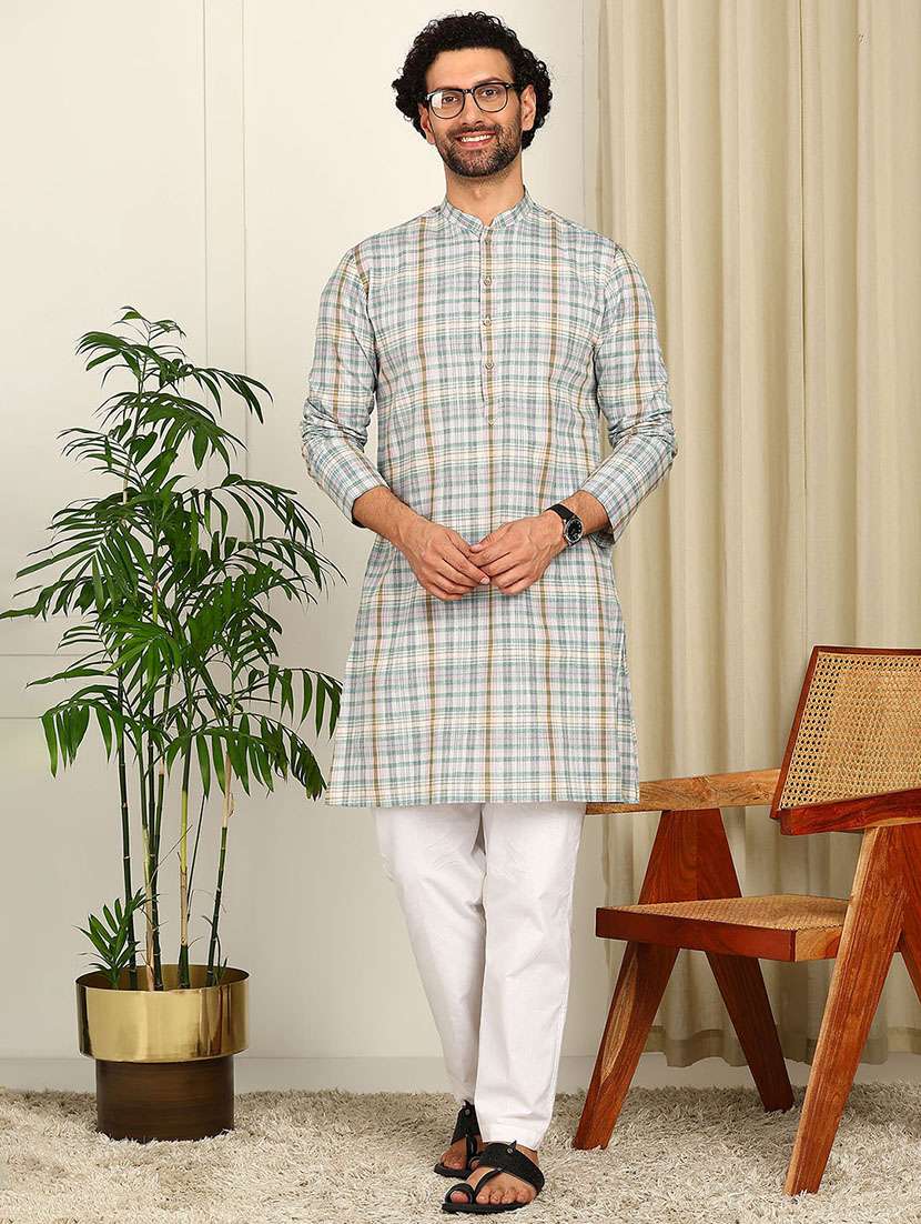 men mandarin neck long sleeve kurta
