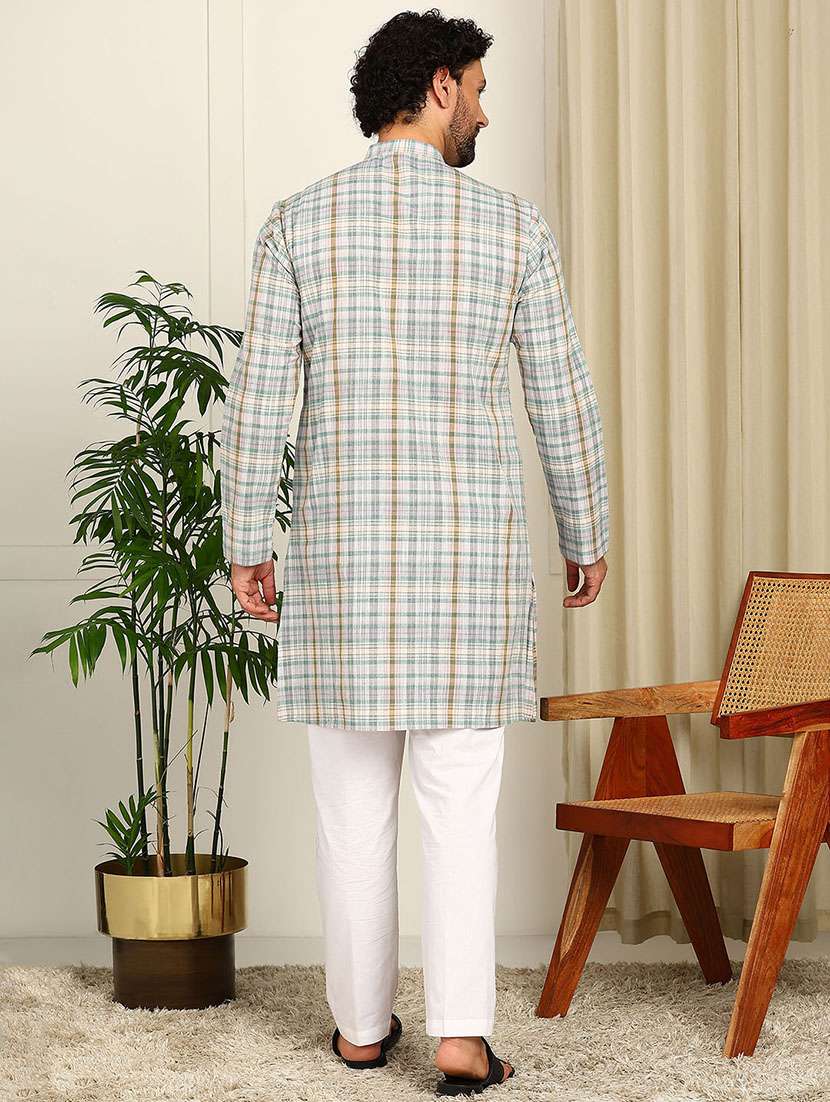 men mandarin neck long sleeve kurta - 22392596 -  Standard Image - 5