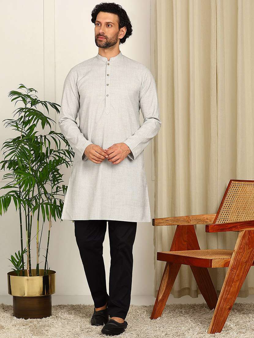 men mandarin neck long sleeve kurta - 22392600 -  Standard Image - 3