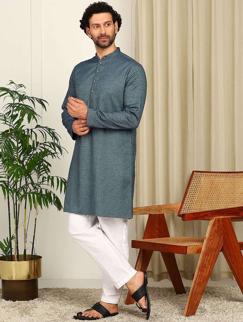 men mandarin neck long sleeve kurta - 22392602 -  Standard Image - 3