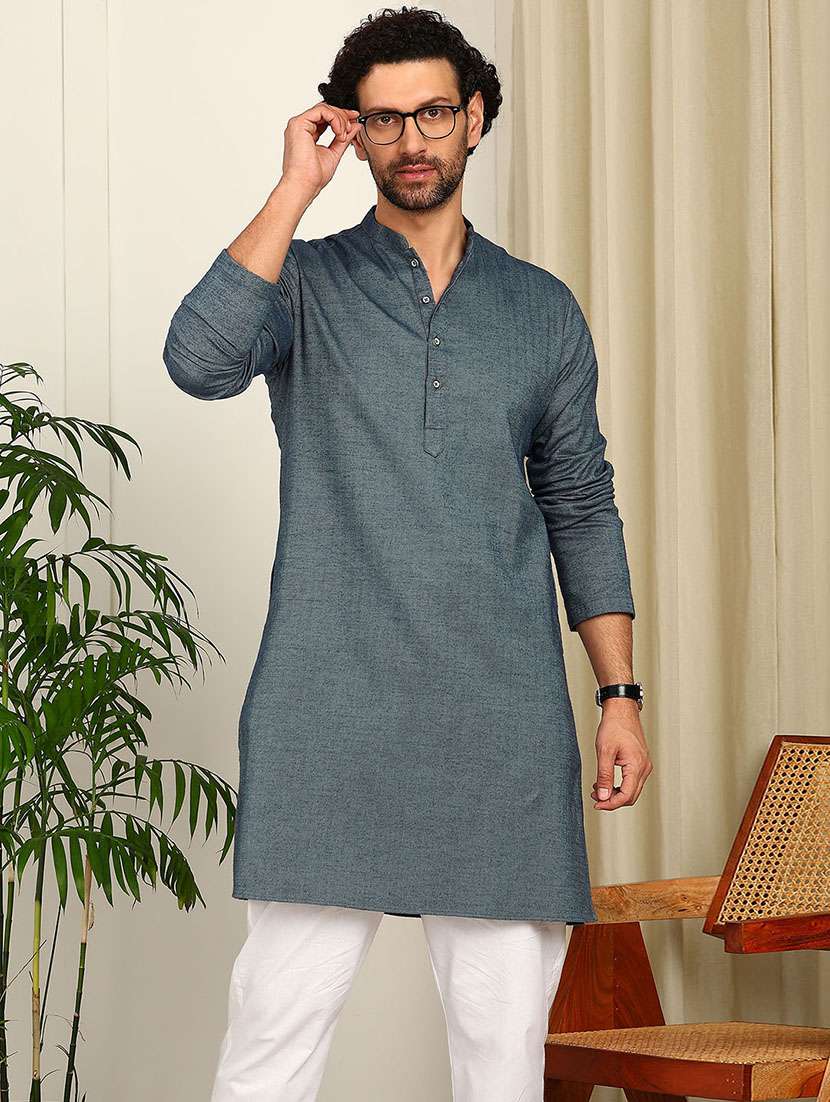 men mandarin neck long sleeve kurta - 22392602 -  Standard Image - 5