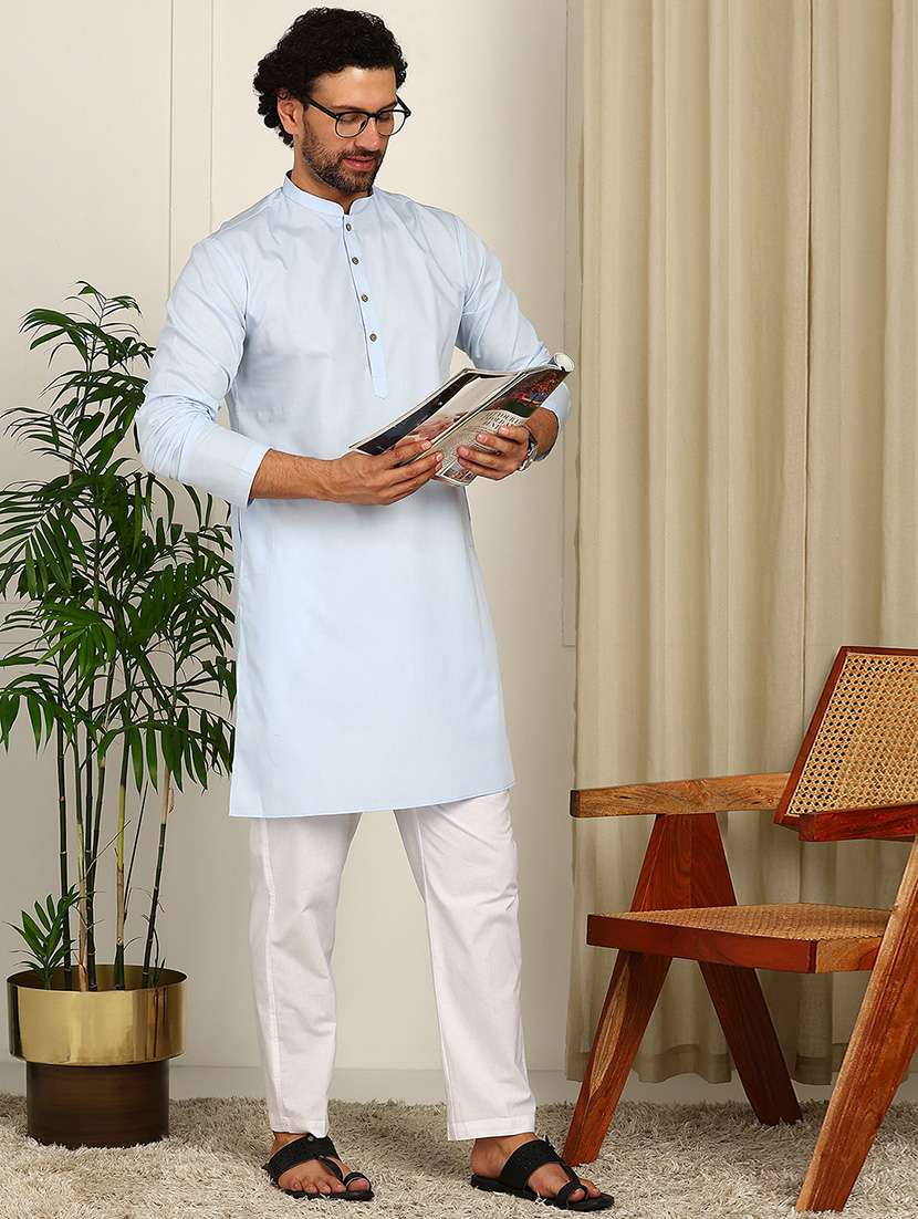 men mandarin neck long sleeve kurta