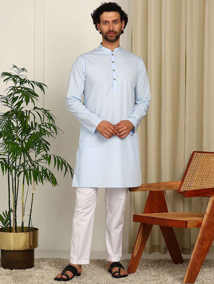 men mandarin neck long sleeve kurta - 22392603 -  Standard Image - 3