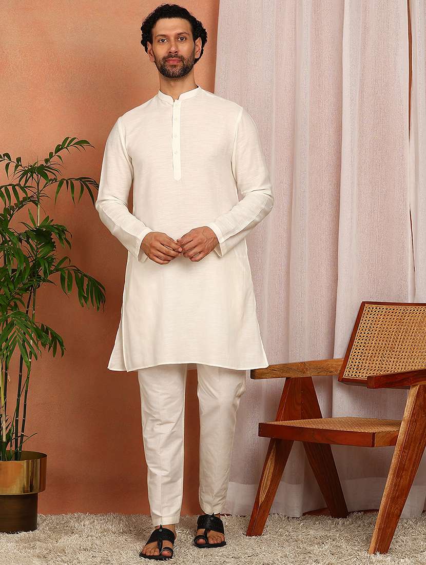 men mandarin neck long sleeve kurta - 22392610 -  Standard Image - 3