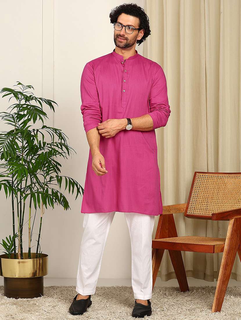 men mandarin neck long sleeve kurta