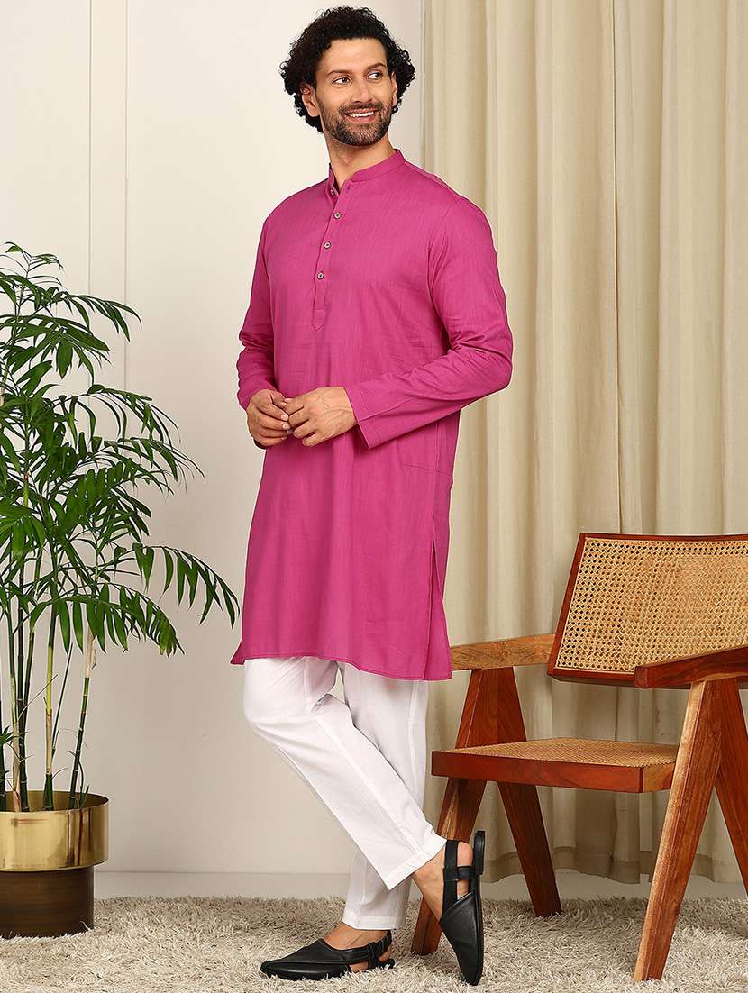 men mandarin neck long sleeve kurta - 22392614 -  Standard Image - 3