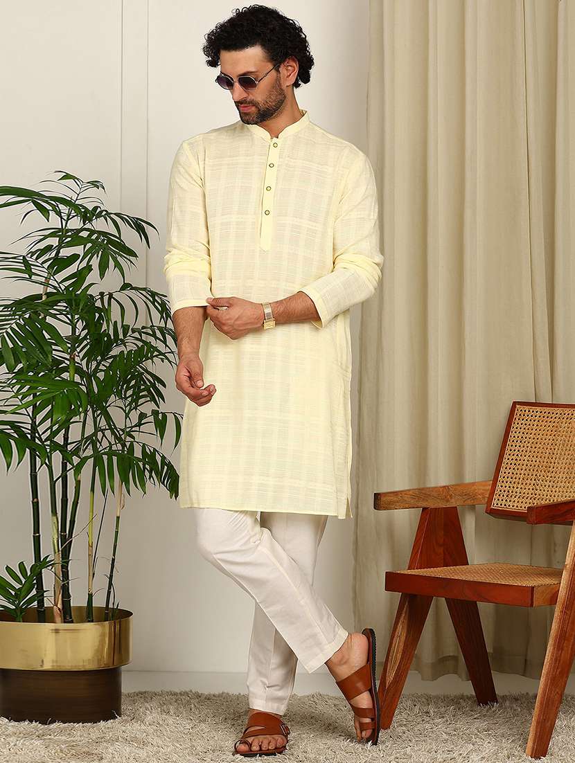 men mandarin neck long sleeve kurta - 22392619 -  Standard Image - 3