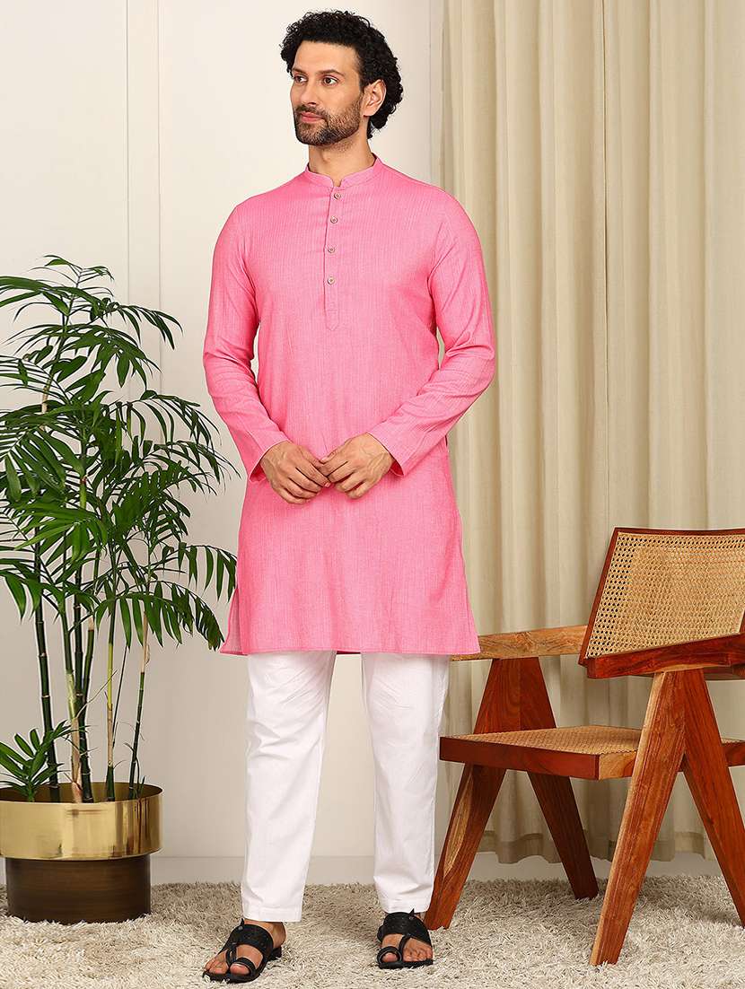 men mandarin neck long sleeve kurta - 22392620 -  Standard Image - 3