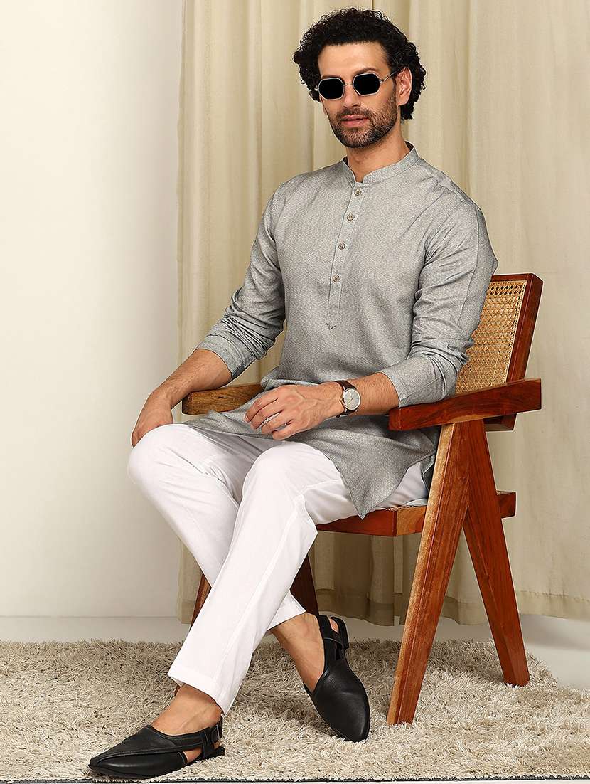 men mandarin neck long sleeve kurta